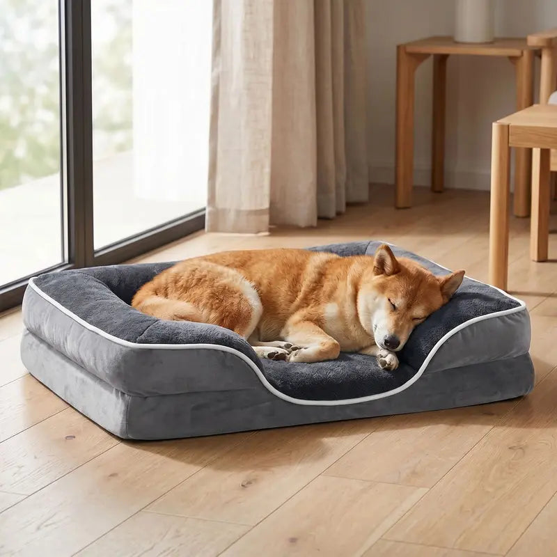 Sweetcrispy Large Dog Orthopedic Memory Foam Sofa Bed with 3-Sided Bolsters, Waterproof Fleece Detachable Cover, Non-Slip Base, and Enhanced Joint Relief for Extra Neck and Head Support - 20" L x 24" W x 8" H, 24-48 Hour Recovery Time