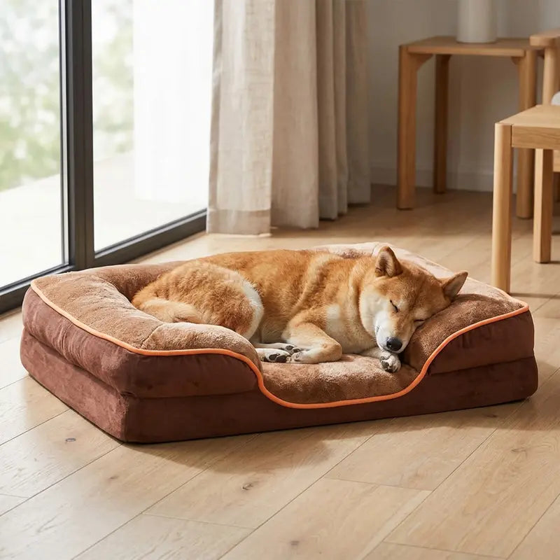 Sweetcrispy Large Dog Orthopedic Memory Foam Sofa Bed with 3-Sided Bolsters, Waterproof Fleece Detachable Cover, Non-Slip Base, and Enhanced Joint Relief for Extra Neck and Head Support - 20" L x 24" W x 8" H, 24-48 Hour Recovery Time