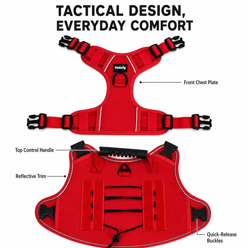 HELETY Tactical Dog Harness Set with Reflective No-Pull Design, Adjustable Mesh and Polyester, Control Handle, Plush Corduroy Leash, Portable Water Bottle, and Leather Bow Tie Collars for Small to Large Dogs, Escape-Proof Cat Safety Night Breakaway