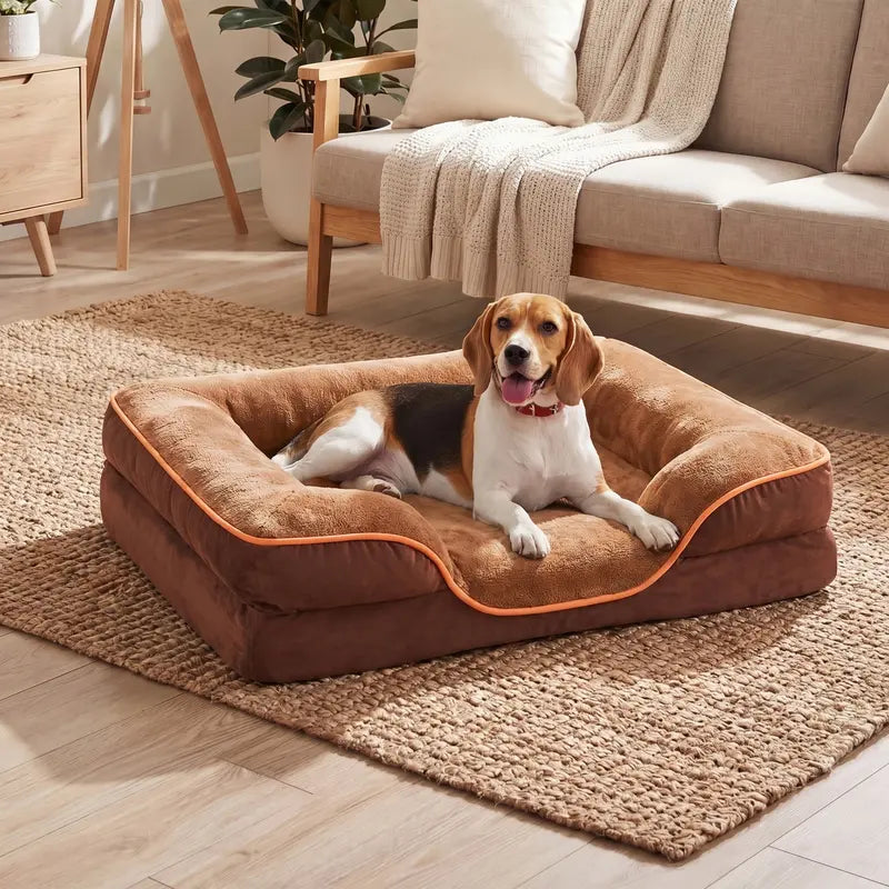 Sweetcrispy Large Dog Orthopedic Memory Foam Sofa Bed with 3-Sided Bolsters, Waterproof Fleece Detachable Cover, Non-Slip Base, and Enhanced Joint Relief for Extra Neck and Head Support - 20" L x 24" W x 8" H, 24-48 Hour Recovery Time